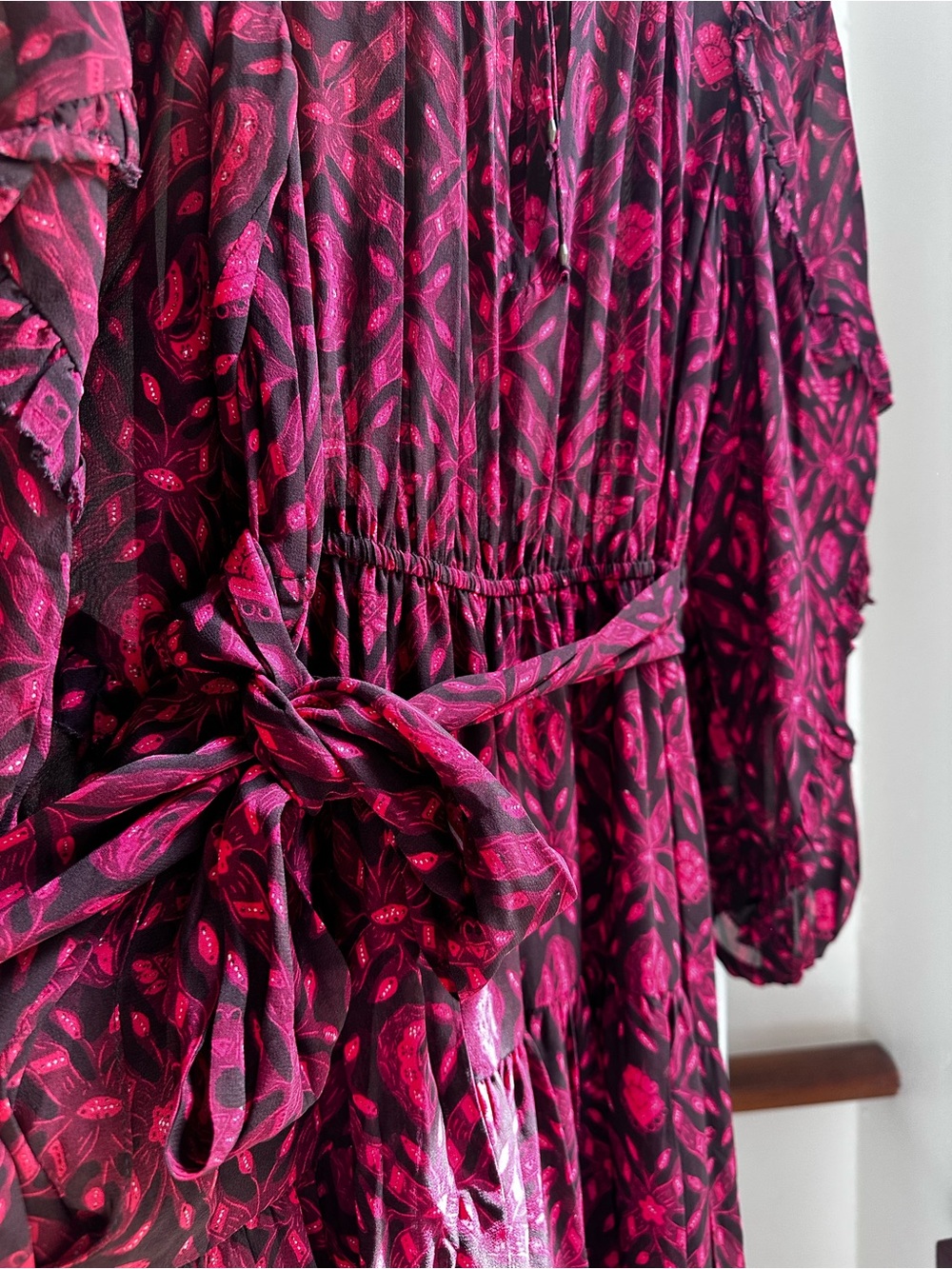 Ulla Johnson Aliya Silk Midi Dress 0 Fuchsia Floral Belted Wedding Guest - Picture 7 of 13